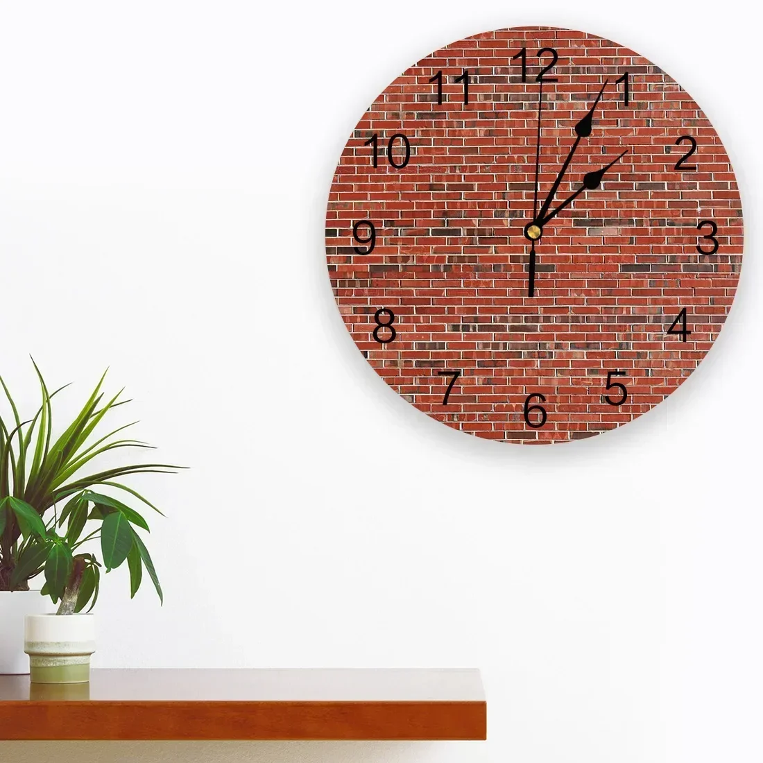 Wall Red Brick 3d Wall Clock Modern Design Farmhouse Decor Kitchen Vintage PVC Round Clock Living Room Decoration