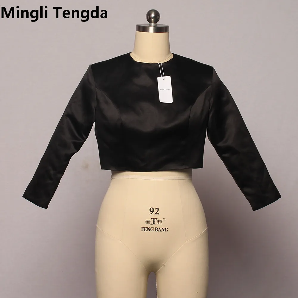 Mingli tengda conservadores muçulmanos manga longa wedding jacket envolve bolero cetim feminino noiva superior envoltório nupcial encolher feito sob encomenda