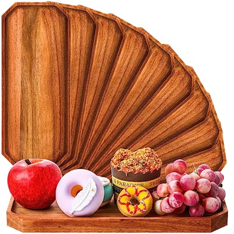 

Pack Wooden Serving Platter Acacia Wood Platters Rustic Serving Tray Rectangular Charcuterie Board Cheese Plate for Home Decor