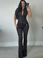 Nibber Streetwear Patchwork Jacquard Jumpsuit Woman Sexy Ruched Waist Metal Knot Stretch Skinny Midnight Workout Overalls