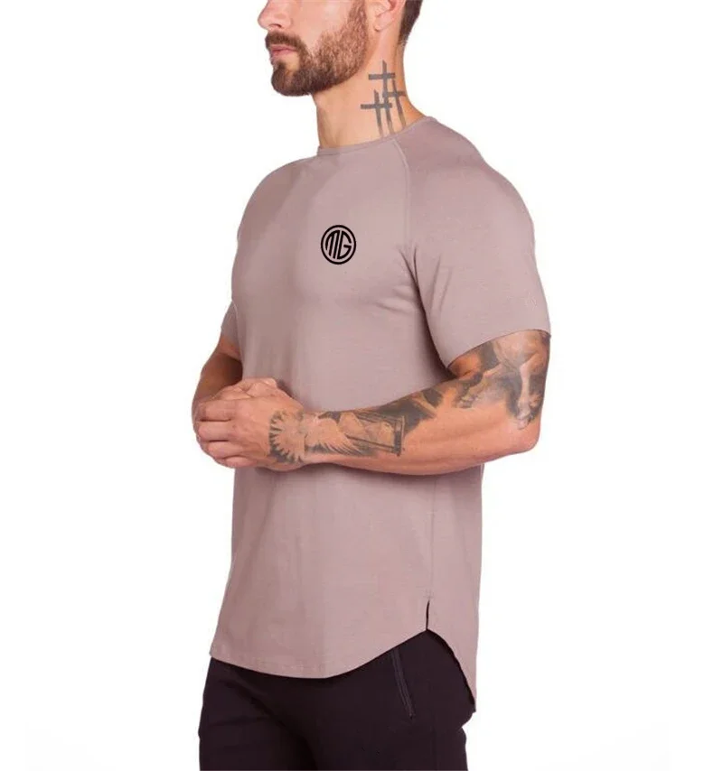 Summer Men Short Sleeve Cotton Breathable Crew Neck Gym Workout Muscle Slim Fit Fitness Bodybuilding Casual Pumping Iron -shirt