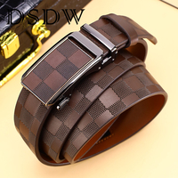 Men's Sleek Automatic Buckle Belt - Genuine FauxwithTextured Square Pattern, Black, Simple & Stylish DesignforCasual Attire