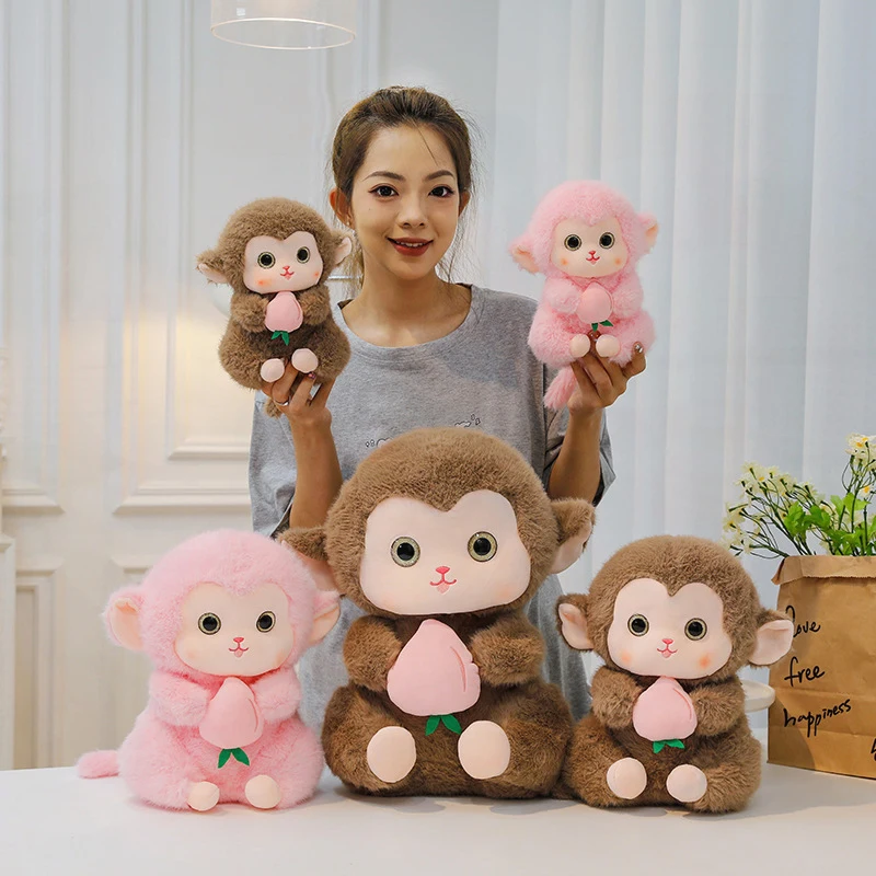 

Kawaii Plush Monkey Holding Peach Stuffed Doll Cute Filled Toy for Kids Birthday Gift Animal Zoo