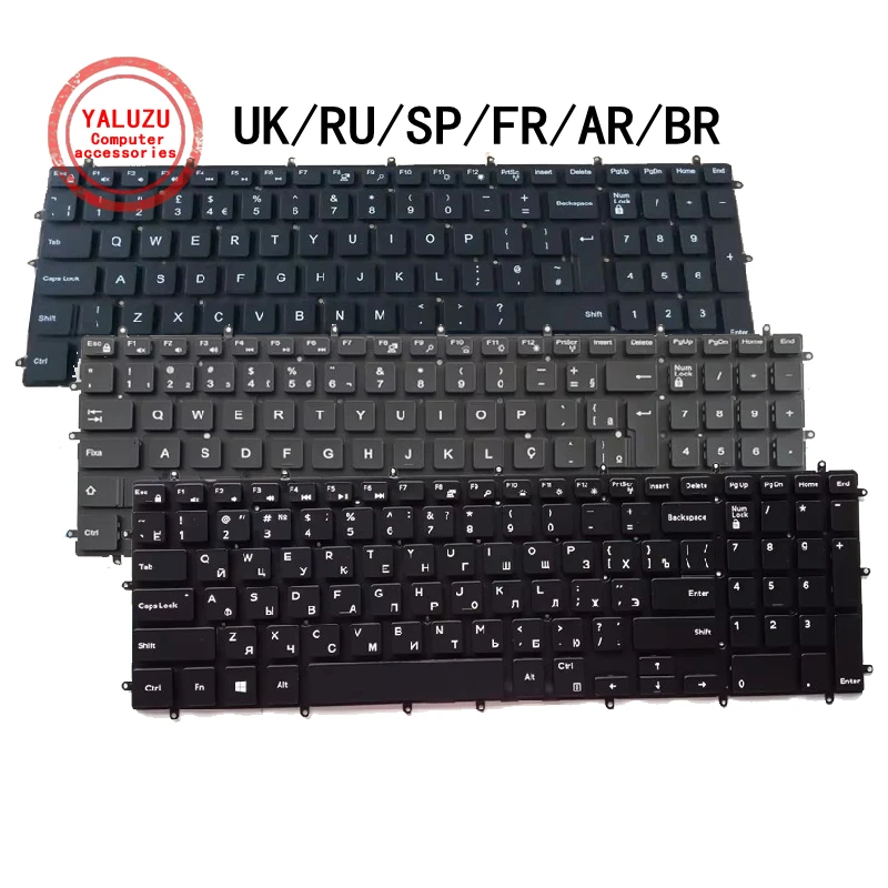 Teclado de laptop UK/RU/SP/FR/AR/BR para Dell G3 3500 3579 3779 3590 G5 5500 5587 5590 5575 G7 7580 7588 7790 7590 P72F P71F P75F
