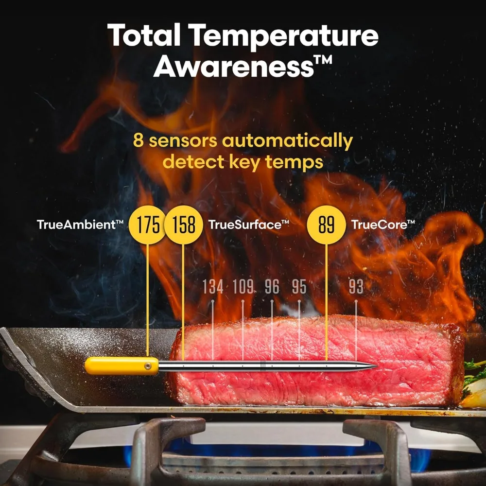 Predictive Thermometer & Display: Wireless Meat Thermometer, Bluetooth | No Phone Required | Eight Sensors