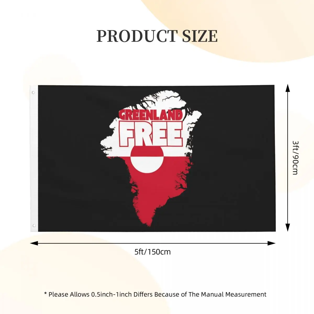 Greenland Free Flag 3x5 ft Graphic Flags Banner with 2 Grommets for Hanging For College Dorm Room Bedroom