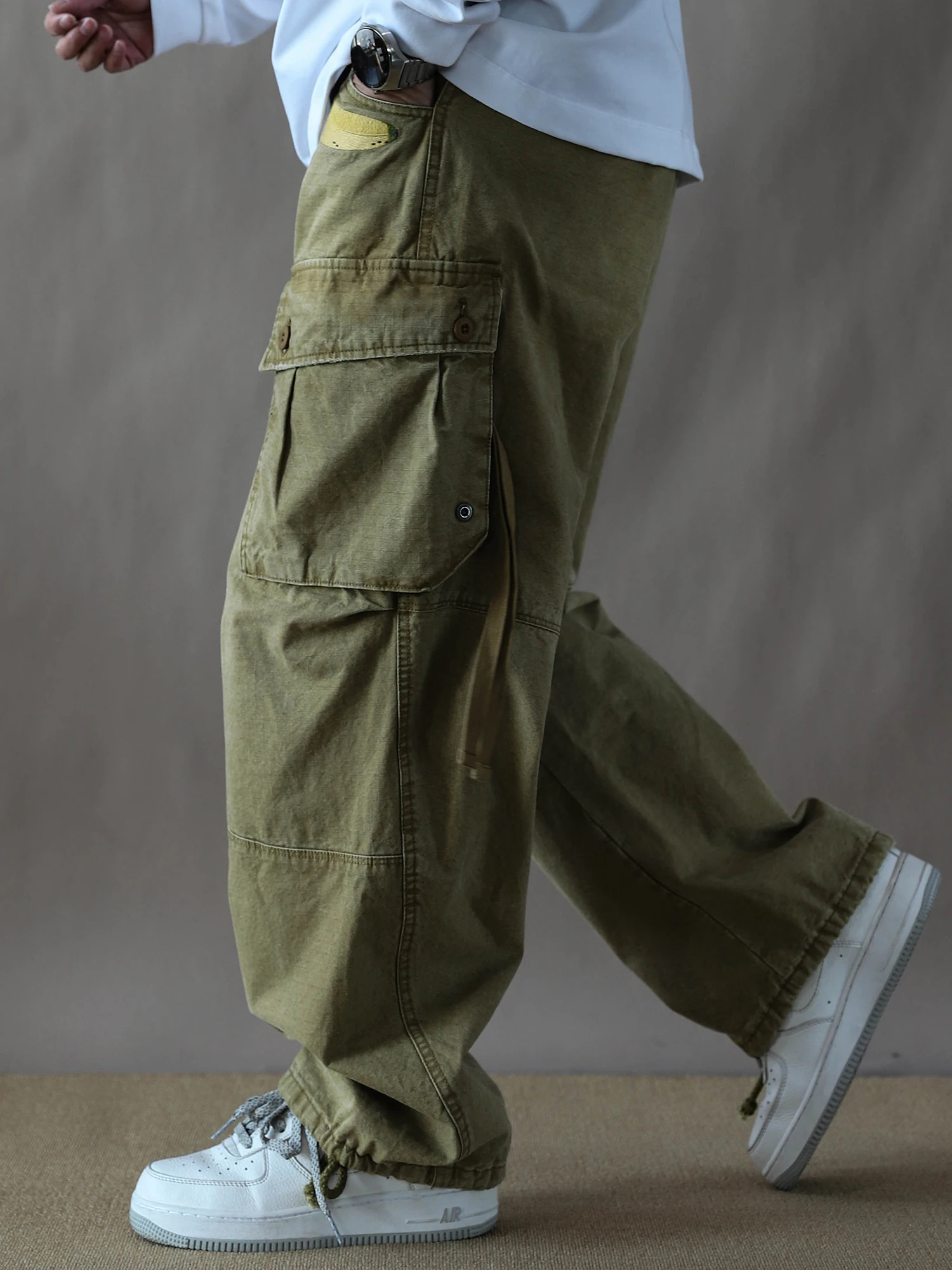 

American Workwear Sle Khaki Straight Leg Pants Men Loose Casual Multi ket Long Trousers 2026 Wide Leg Trendy Brand