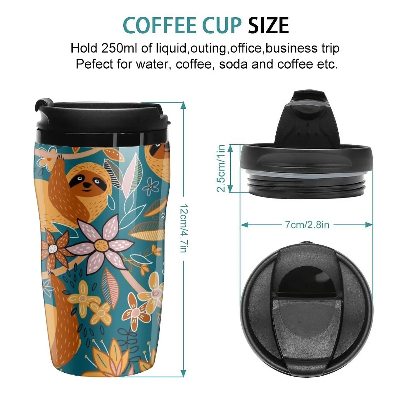 New Happy Boho Sloth Floral Travel Coffee Mug Mate Cup Thermos Cup Coffee Cup Espresso