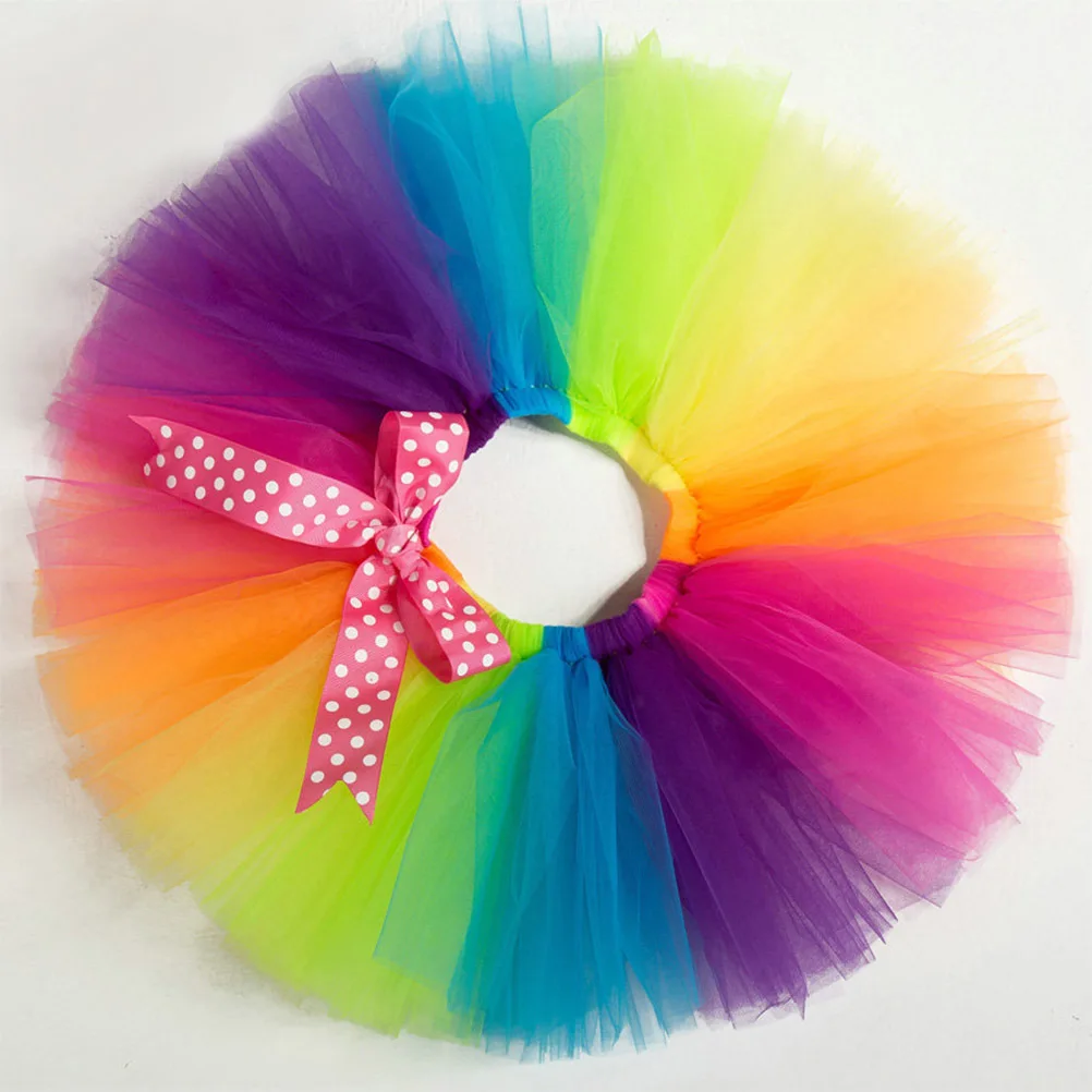 

Rainbow Mesh Tutu Skirt Baby Girl Ballet Dress Unicorn Costume Elastic Waist Bow Ribbon for Carnival Birthday Dance Party Size M