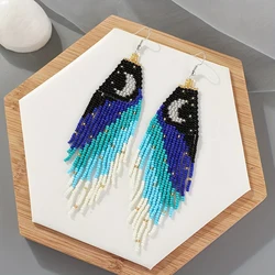 Bohemian Wind and Moon Night Long Tassel Handwoven Earrings Christmas and Valentine's Day Gift