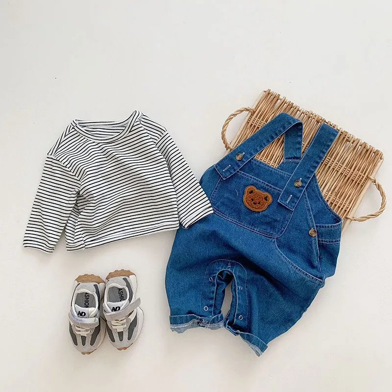 MILANCEL Spring Baby Clothing Set Denim Overall  And Striped Blouse Baby Boys Suits