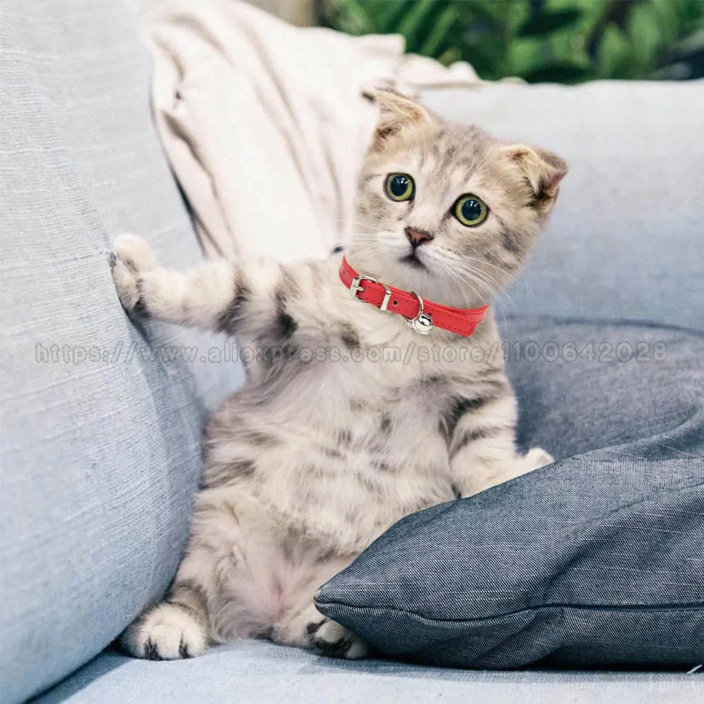 귀여운 강아지 고양이 목걸이, 벨 포함, PU 가죽, 작은 개, 새끼 고양이 목걸이, 고양이 반려동물 용품, 치와와 액세서리, 핑크