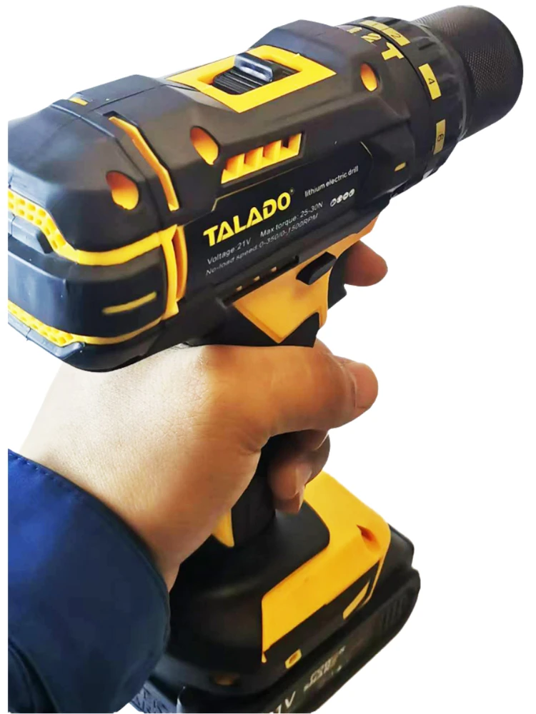 TALADO 21V  Brushless Electric Impact Drill Driver Li-ion Battery 3 Functions Cordless Handheld Hammer Drill DIY Power Tool