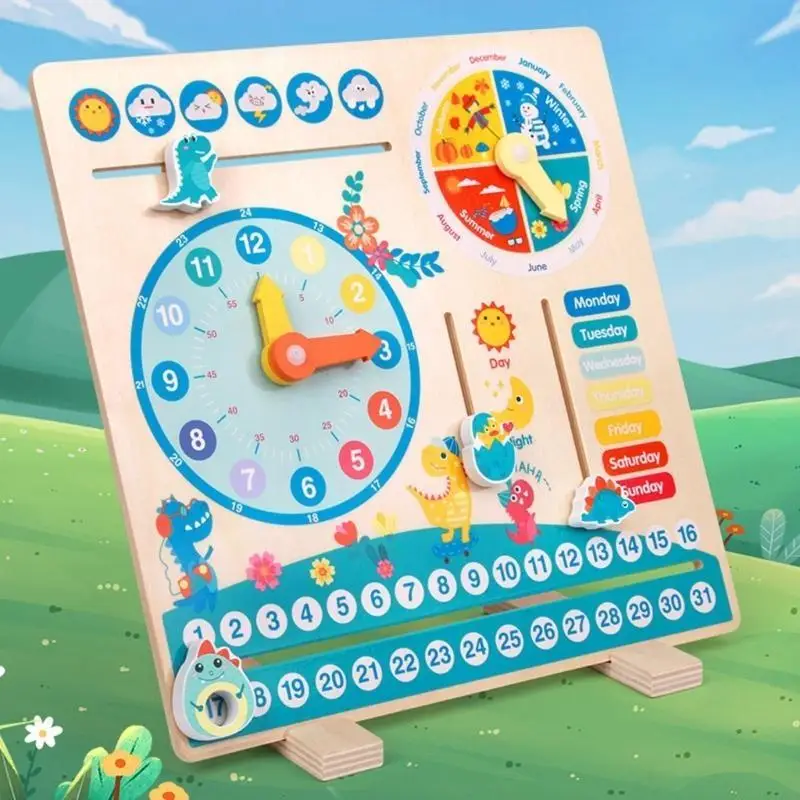 F19f Toy Kids Clock Seasons, mesi, giorni della settimana, per raccontare riconoscere il calendario orologio