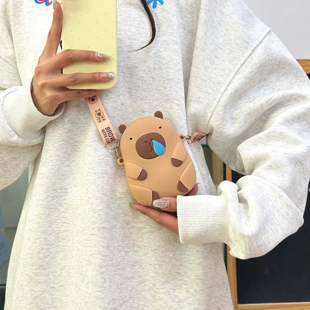 2 Size Kawaii Capybara Shoulder Bag Adjustable Straps Waterproof Silicone Doll Bag Portable Cartoon Children Small Purse School