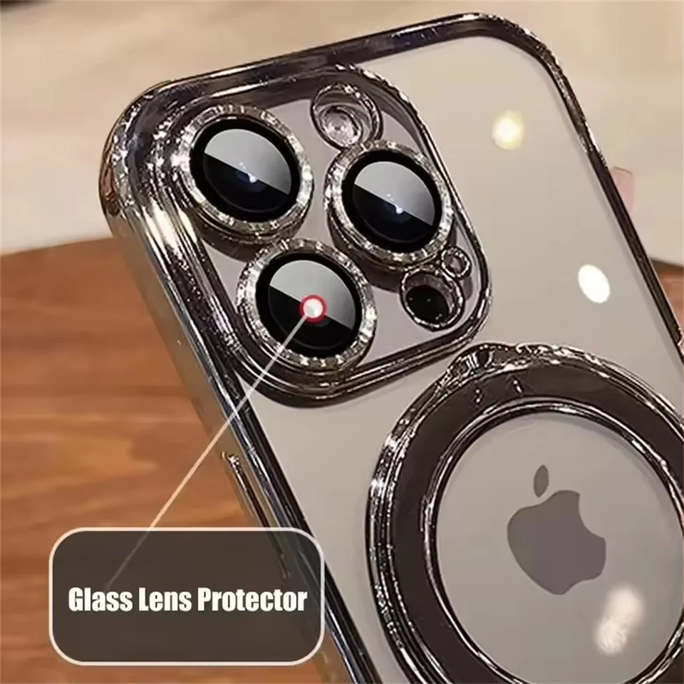 Funda magnética de lujo con soporte para Magsafe para iPhone 16 17 15 14 13 12 11 Pro Max 16 Plus, anillo magnético y acrílico transparente 2
