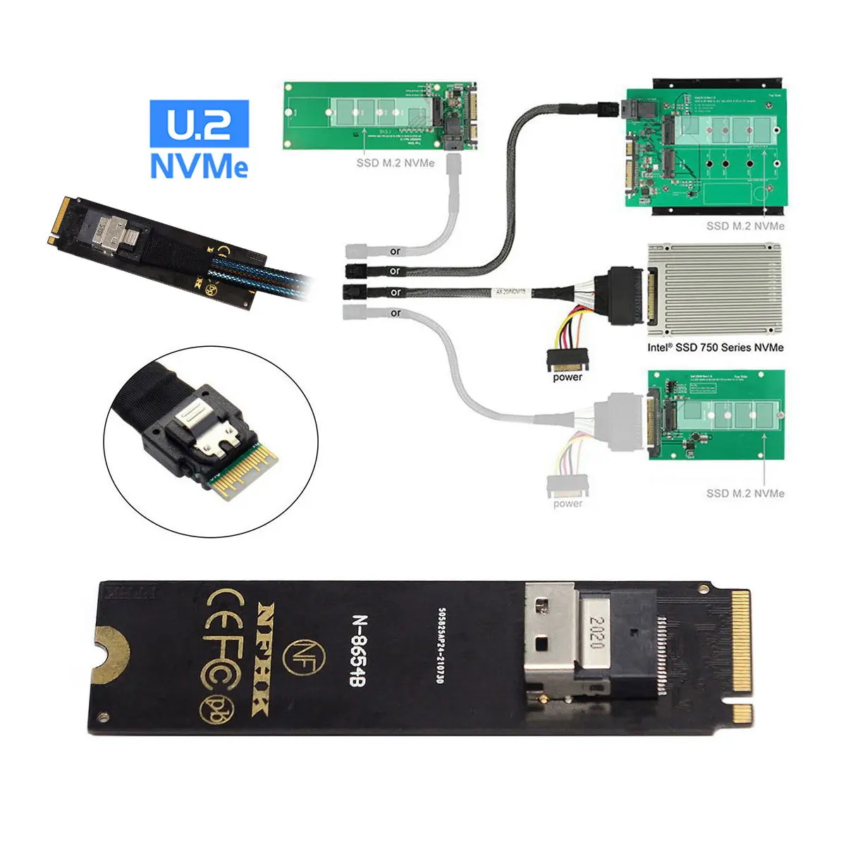 50 سنتيمتر NGFF M-Key NVMe إلى SFF-8654 Slimline SAS بطاقة محول U.2 U2 SFF-8639 NVMe PCIe SSD كابل للوحة الرئيسية SSD