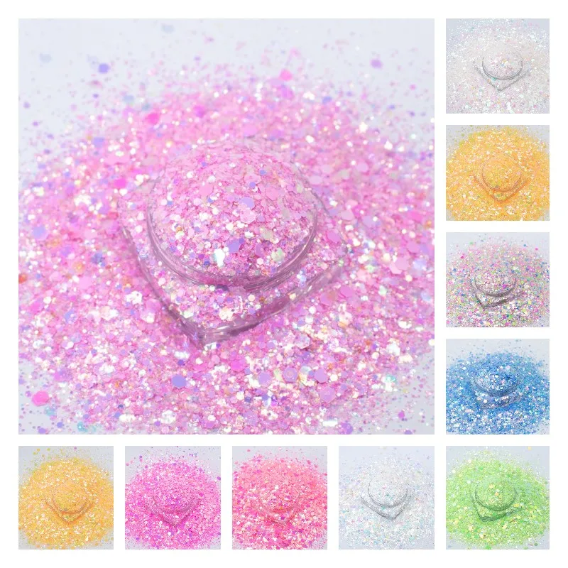 500g Mixed Size Glitter Wholesale Hexagon Chunky Nail Bulk Pink Yellow Sequins Sparkly Flakes For Resin Art