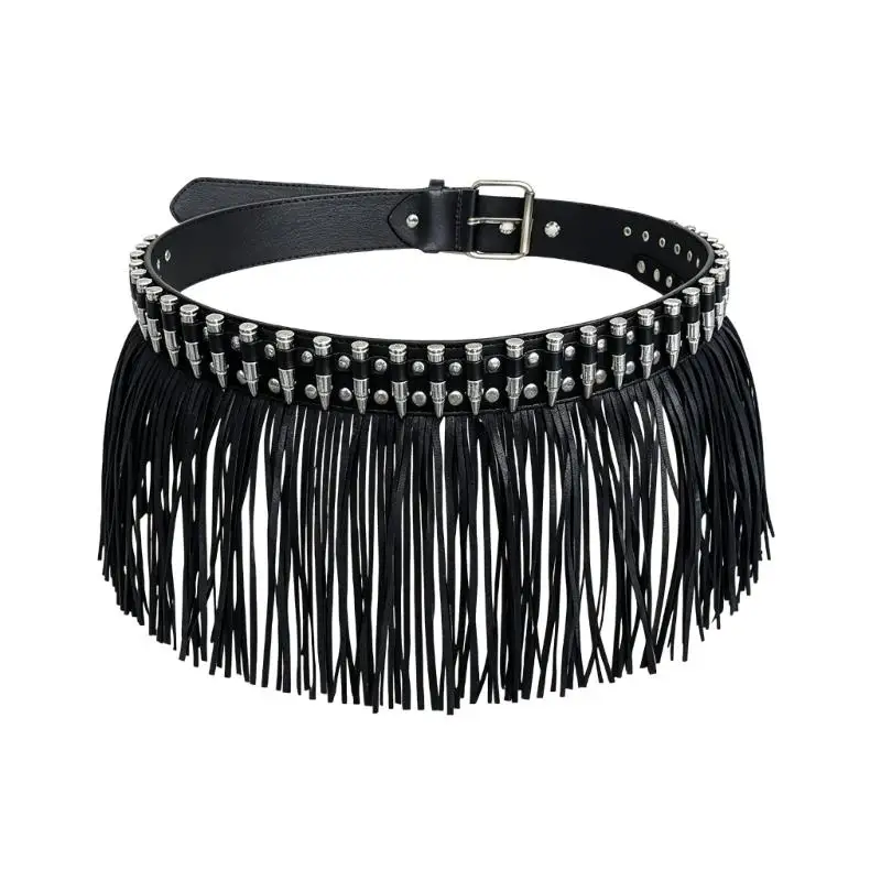 31BB Statement Piece Distressed Faux Leather Waist Belt With Dangling Ornaments