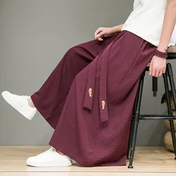 Chinese Style Men Streetwear Black Wide Leg Pants Men Women Punk Gothic Hip Hop Skirt Pants Man Ice Silk Bottoms Trousers