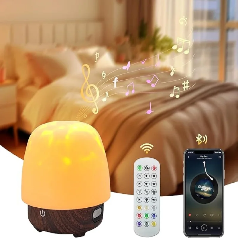 Bluetooth Speaker Creative Water Ripple Ambient Desk Lamp, 16-Color Dimmable Bedside Lamp for Bedroom and Living Room