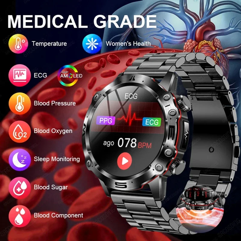 

2024 ECG+PPG Health Sport Smart Watch 466*466 AMOLED 1.43 Inch Screen BMI Body Fat Blood Composition Heart Rate Call Smartwatch