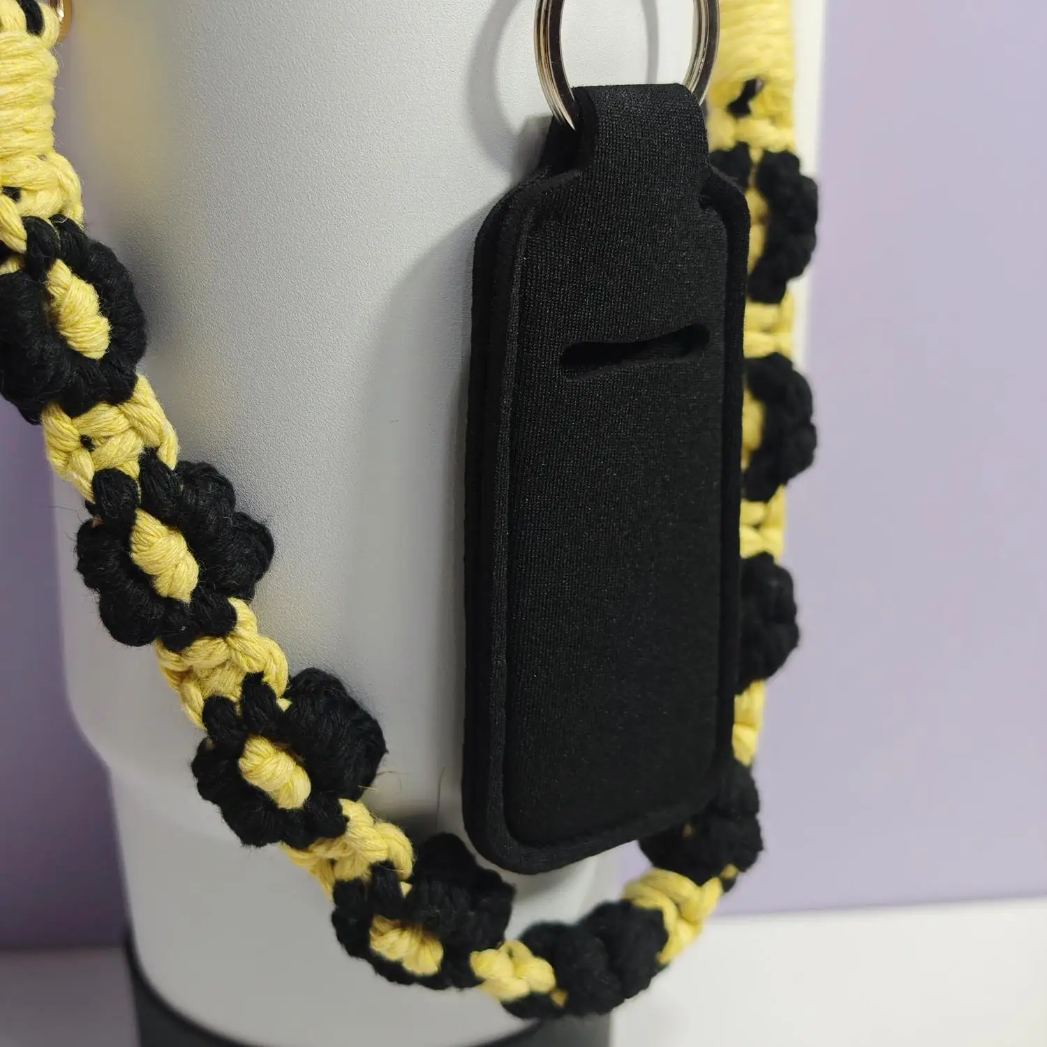 Black Water Bottle Strap Set with Beaded Tassel Charms Cup Sleeve Bow Straw Topper And Dust Plug view 5