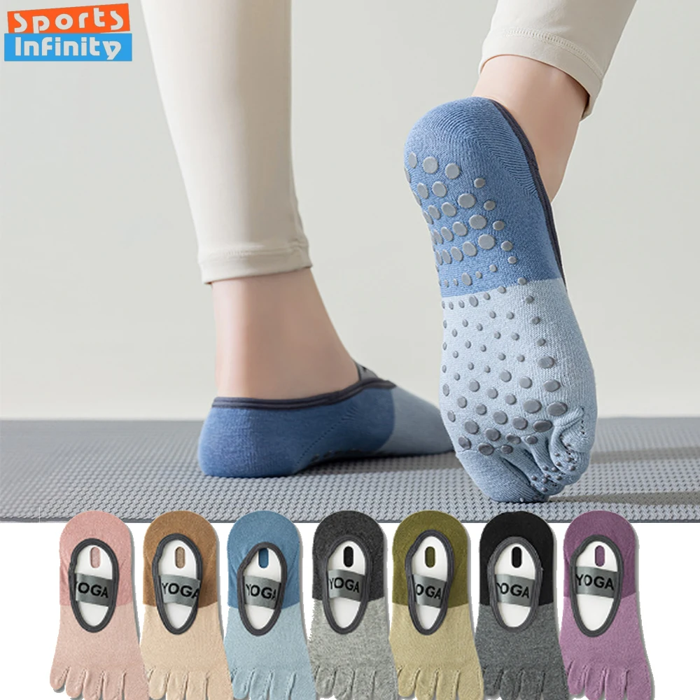 

1 пара модных носков для йоги с перекрестным поясом и пятью пальцами, противоскользящие домашние спортивные носки для танцев и фитнеса, женские профессиональные носки для пилатеса