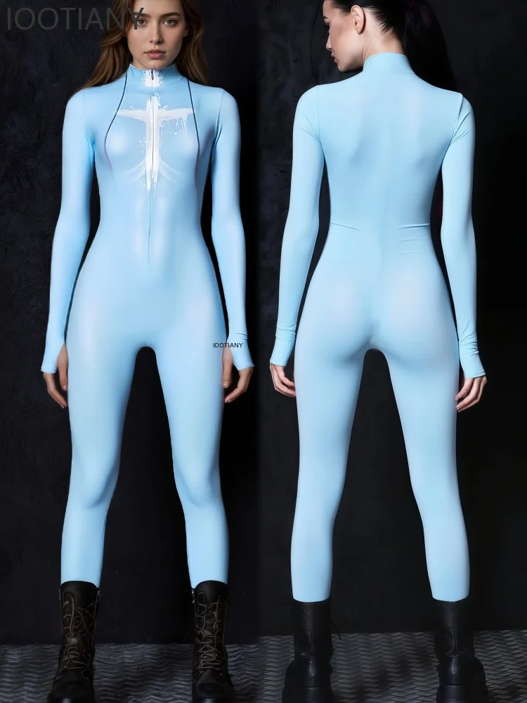 

Halloween Unisex Human Muscle Print Blue Bodysuit Cosplay Costume Carnival Party Costume Slim Bodysuit Stage Performance Costume