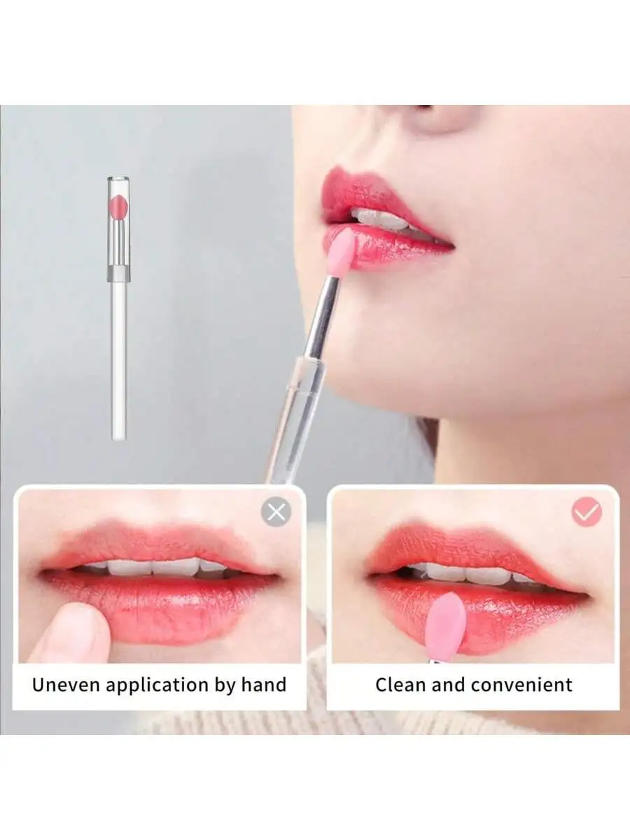 1 pieza de pincel de silicona para labios, pincel para lápiz labial, máscara de labios, pincel para esmalte de labios, palo para frotar con cubierta, higiénico y limpio, portátil, adecuado