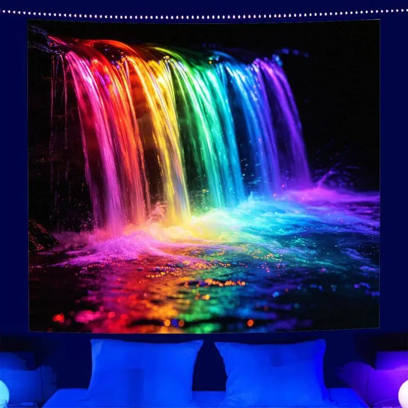 VIKAMA Rainbow Waterfall Tapestry Dreamy Neon Landscape Background Wallpaper Living Room Decoration Home Decoration