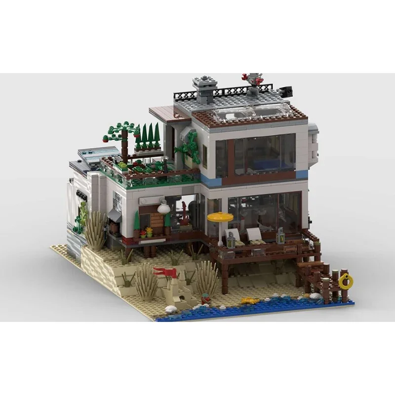 Stadtansicht-Modell MOC Bausteine Strandhaus auf der Düne Modell Technik-Bausteine DIY Montage Konstruktionsspielzeug-Set Geschenke
