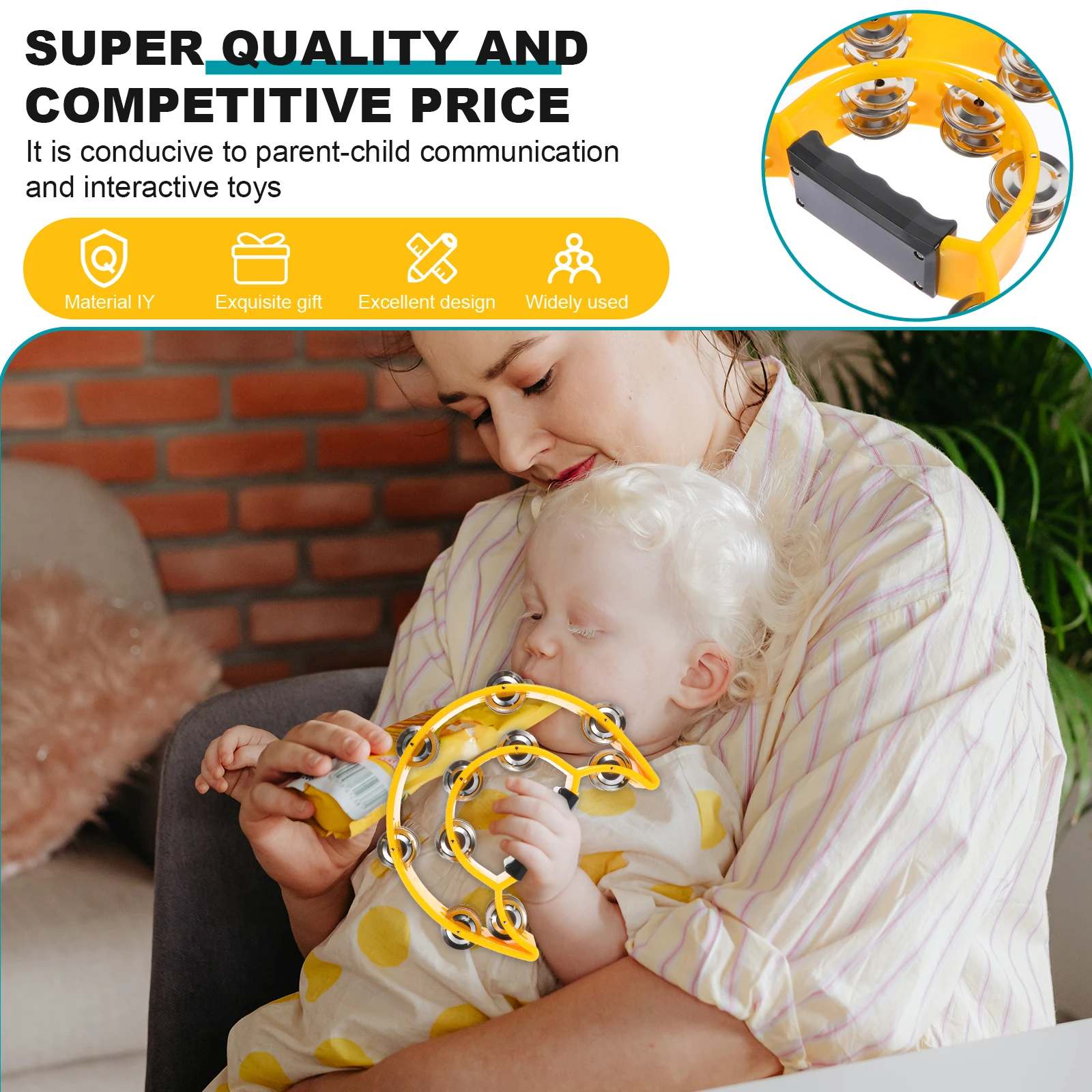 

Tambourine Double Row Bell Flower Holding Child Kids Musical Instruments Plastic Student Kit