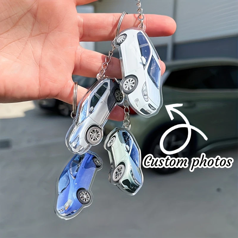 Custom Acrylic Car Photo Keychain Personalized Durable Metal Car Model Design Jewelry Exclusive For Father's Day Graduation Day