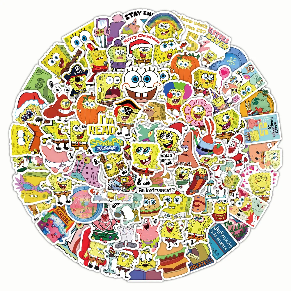 100Pcs SpongeBob Cartoon Stickers Patrick Star Squidward DIY Decor Stickers for Notebook Stationery Journal