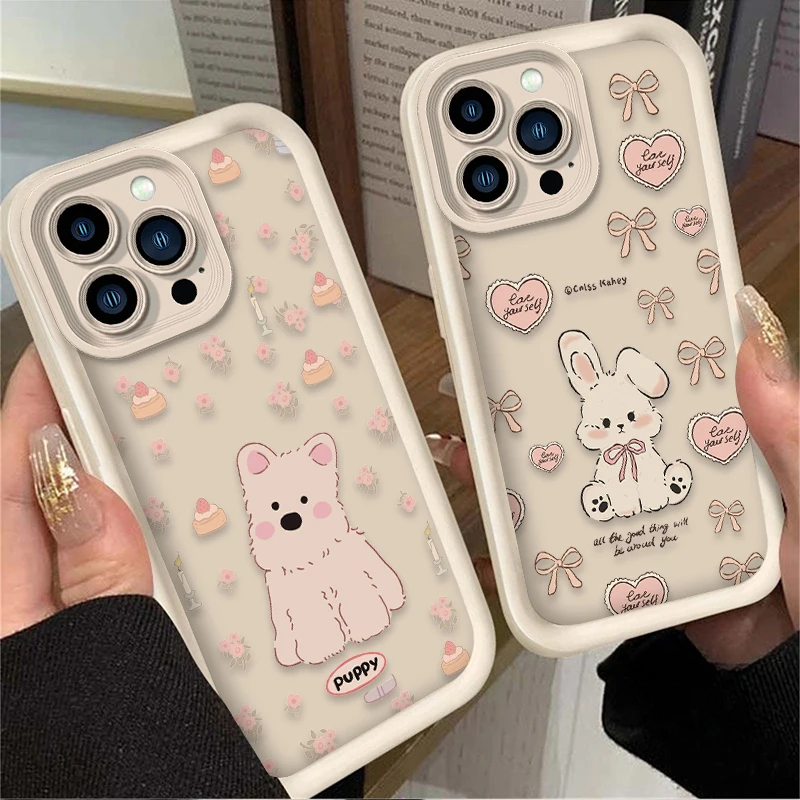 Lovely Rabbit Dog Case For iPhone 16 15 14 13 12 11 Pro Max X XS X S Max XR SE 2020 7 8 Plus iphone16 Soft Silicone Back Cover