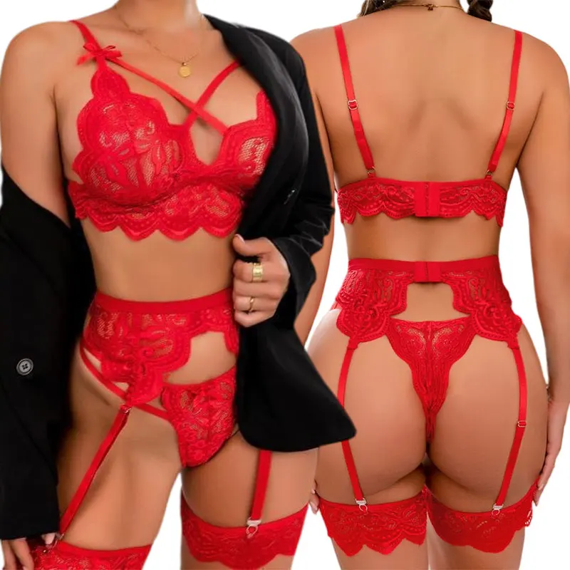 Hot Sale Sexy Doll Sleepwear Temperament Deep V Sling Lingerie Panties Seduction Dress Set Erotic Hollow Out Charming Nightwear