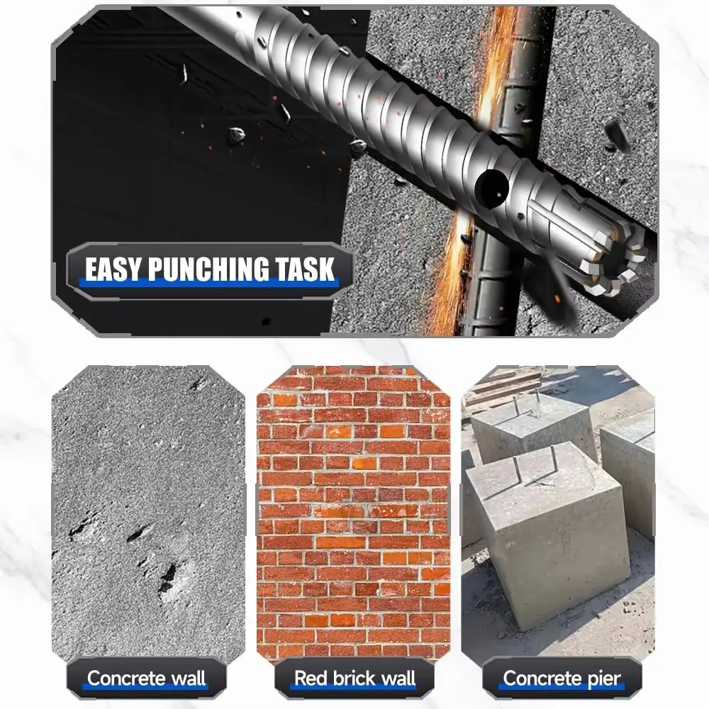 لقمة مثقاب الخرسانة المقواة SDS-Plus مع قطع فولاذية وتصميم 8 شفرات وسبائك عالية الصلابة لاختراق حديد التسليح شديدة التحمل #4