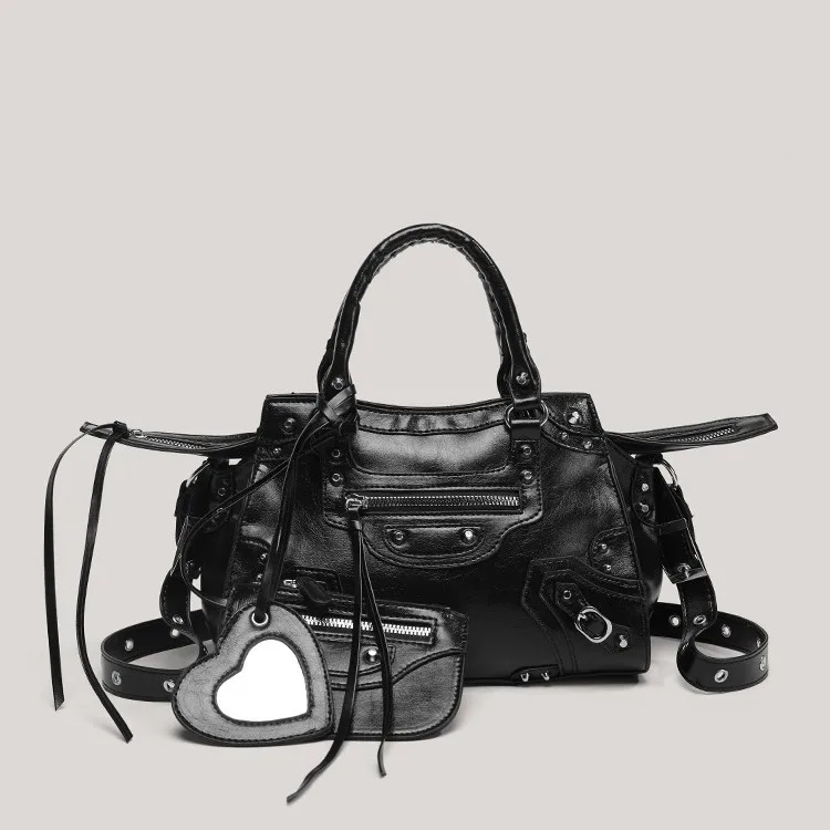 

Small Niche Design Dark Style Retro Rivet Motorcycle Bag Large Capacity Fashionable, Hand-held Single Shoulder Crossbody Bag