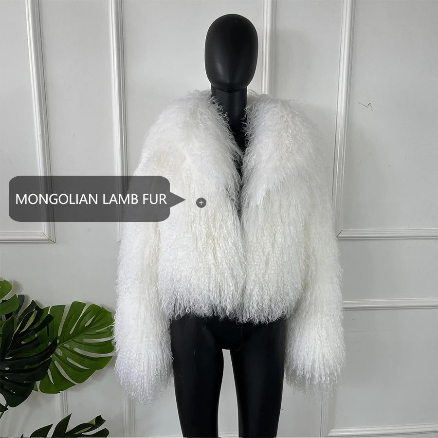 Womens Mongolian Coats Genuine Sheep Fur Coat Large Lapel Short Real Lamb Fur Jacket Winter Outerwear