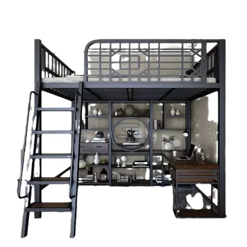 Настраиваемая новая кровать-чердак в китайском стиле с листом на верхнем этаже, железный каркас для маленькой квартиры, детской квартиры