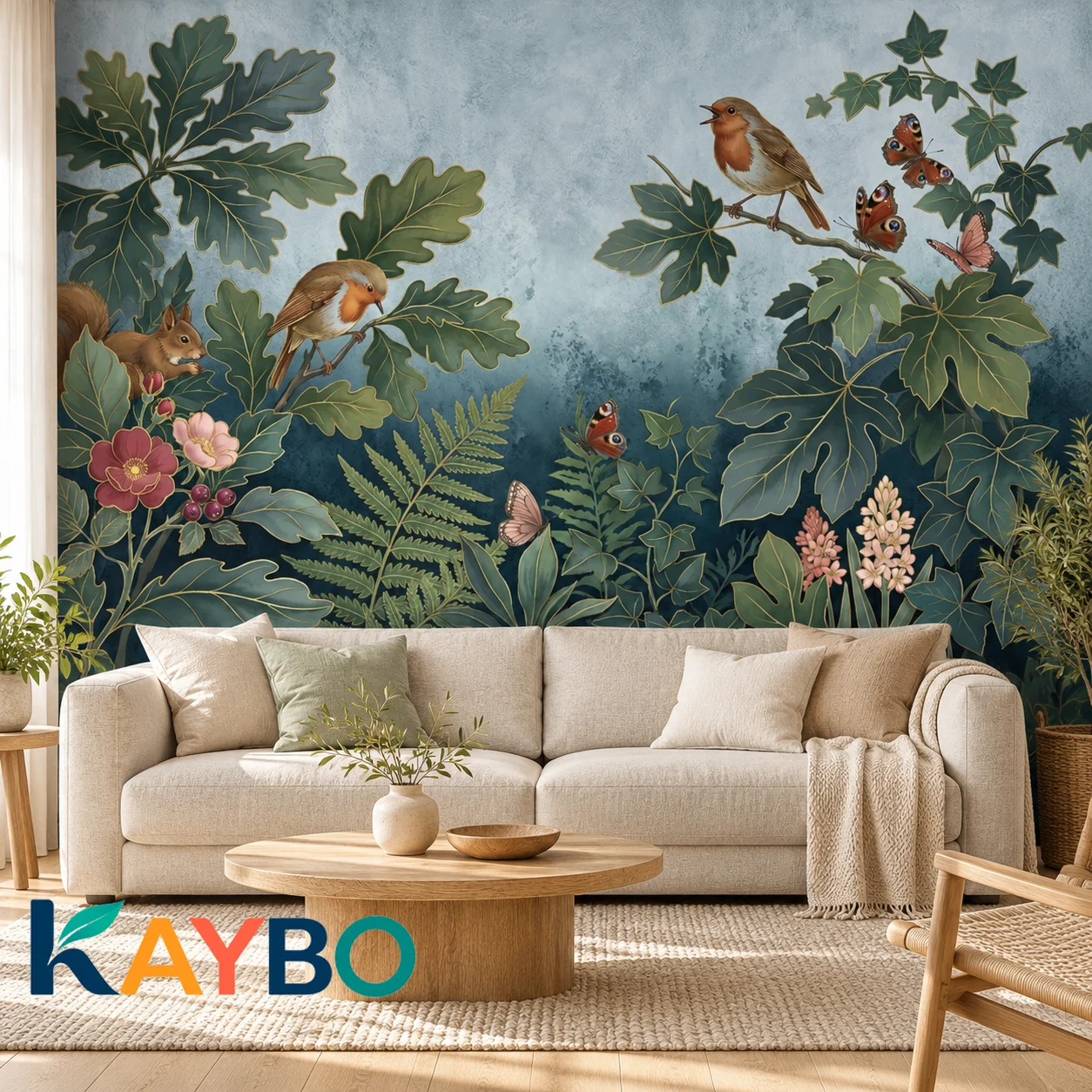 Botanical Wallpaper Mural Vintage Forest Birds Green Leaves Natural Wall Decor Non Self Adhesive Living Room Bedroom Accent Wall