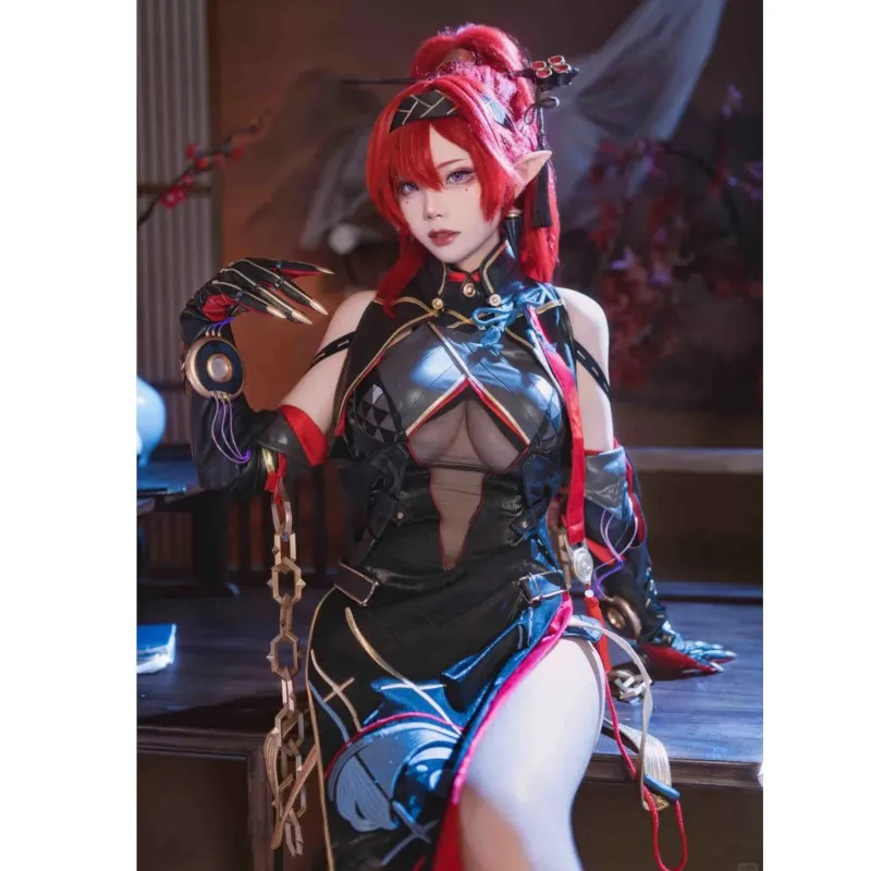 Game Wuthering Waves Yin Lin Cosplay Costume YinLin Cheongsam Dress Wig Unifrom Women Role Play Clothing Halloween Party Outfit