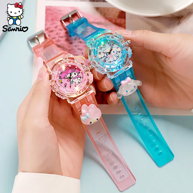 Sanrio Hallo Kitty Uhren Kawaii Kuromi meine Melodie Cinna moroll Student Kinder führte leuchtende Armband Uhr Kinder Geburtstags geschenke