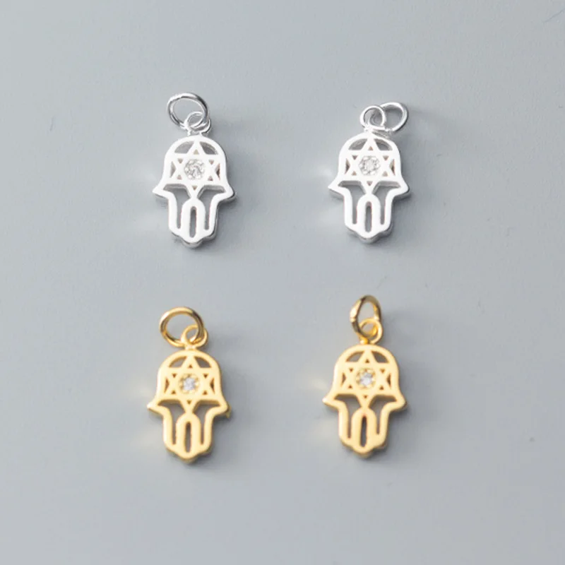1pc/Lot 925 Sterling Silver Prayer Palms Charms 12.5mm Fancy Decoration Male Female Dangle Pendants DIY Fine Jewelry Making