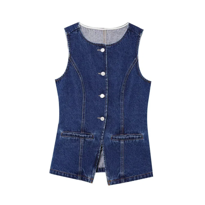 

GELITAYIN Women's Denim Vest Spring Summer Button-Up Sleeveless Slim Fit Y2k Vintage Retro Streetwear Layering Essential