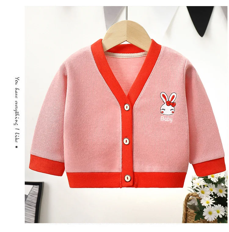 Kid Boy Girl  Adorable Knit Cardigan Baby Sweater V Neck Front Button Cute Bear Embroidery Casual Wear Children Long Sleeve Top