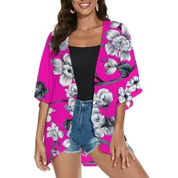 Styl boho kardigan Kimono kobiety zakrywają stroje kąpielowe w kwiaty z nadrukiem na co dzień kimona stroje kąpielowe okrycie plażowe szeroka odzież