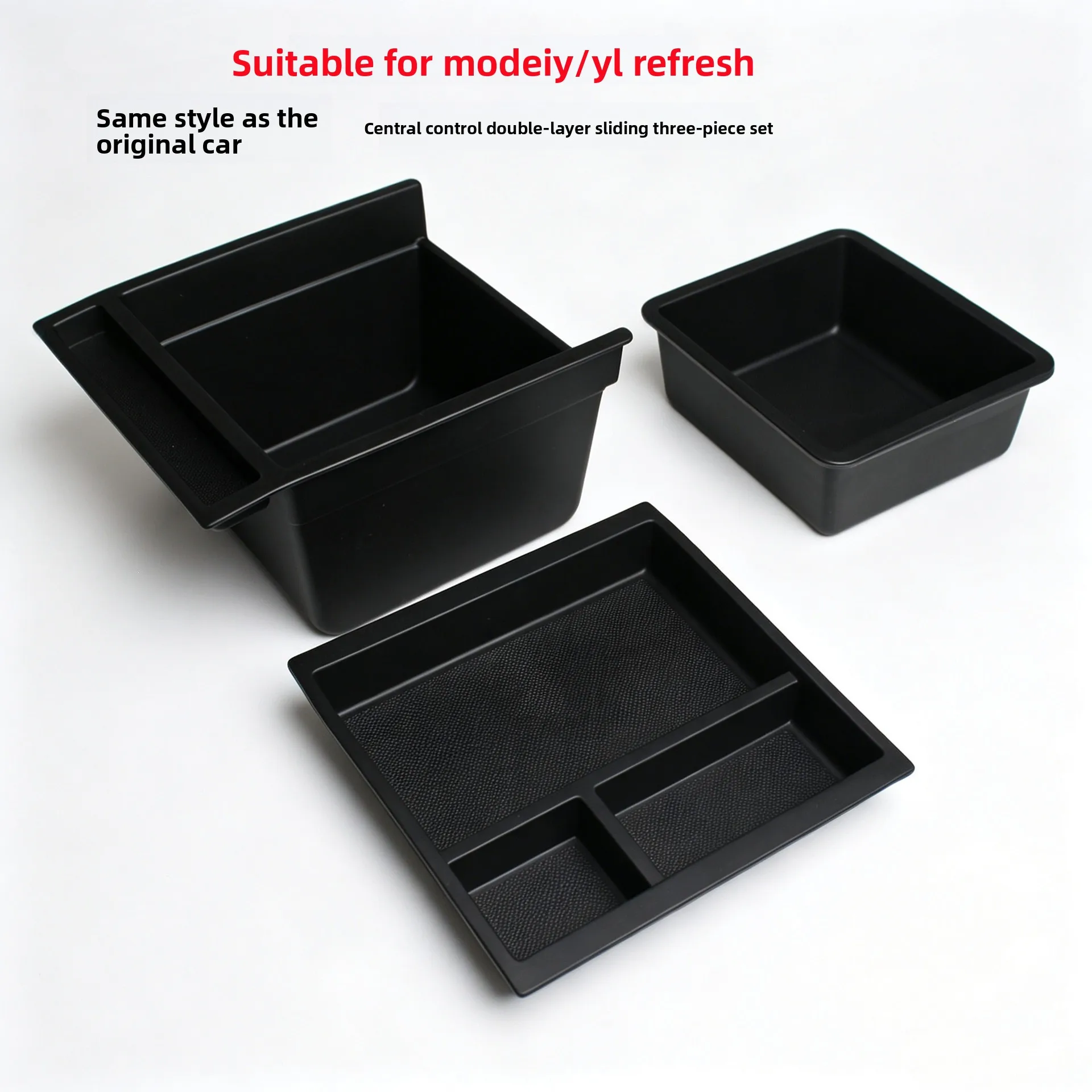 Dual-Layer Sliding Center Console Storage Box For Tesla Refreshed Model Y / YL Drawer Organizer Tray Interior Modification Acces