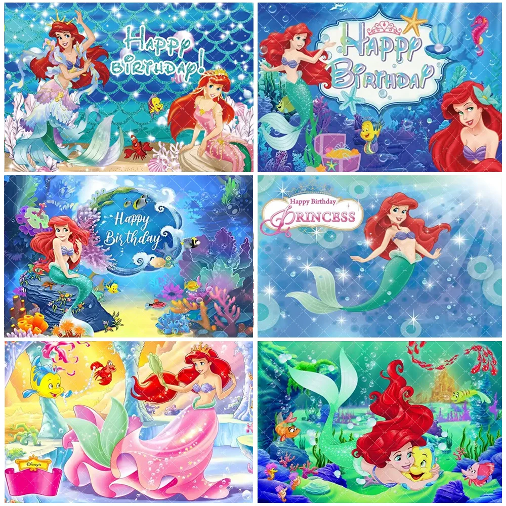 

Disney Ariel Princess Backdrop The Little Mermaid Theme Birthday Party Decoration Baby Shower Supplies Girl Favor Gift Room Prop